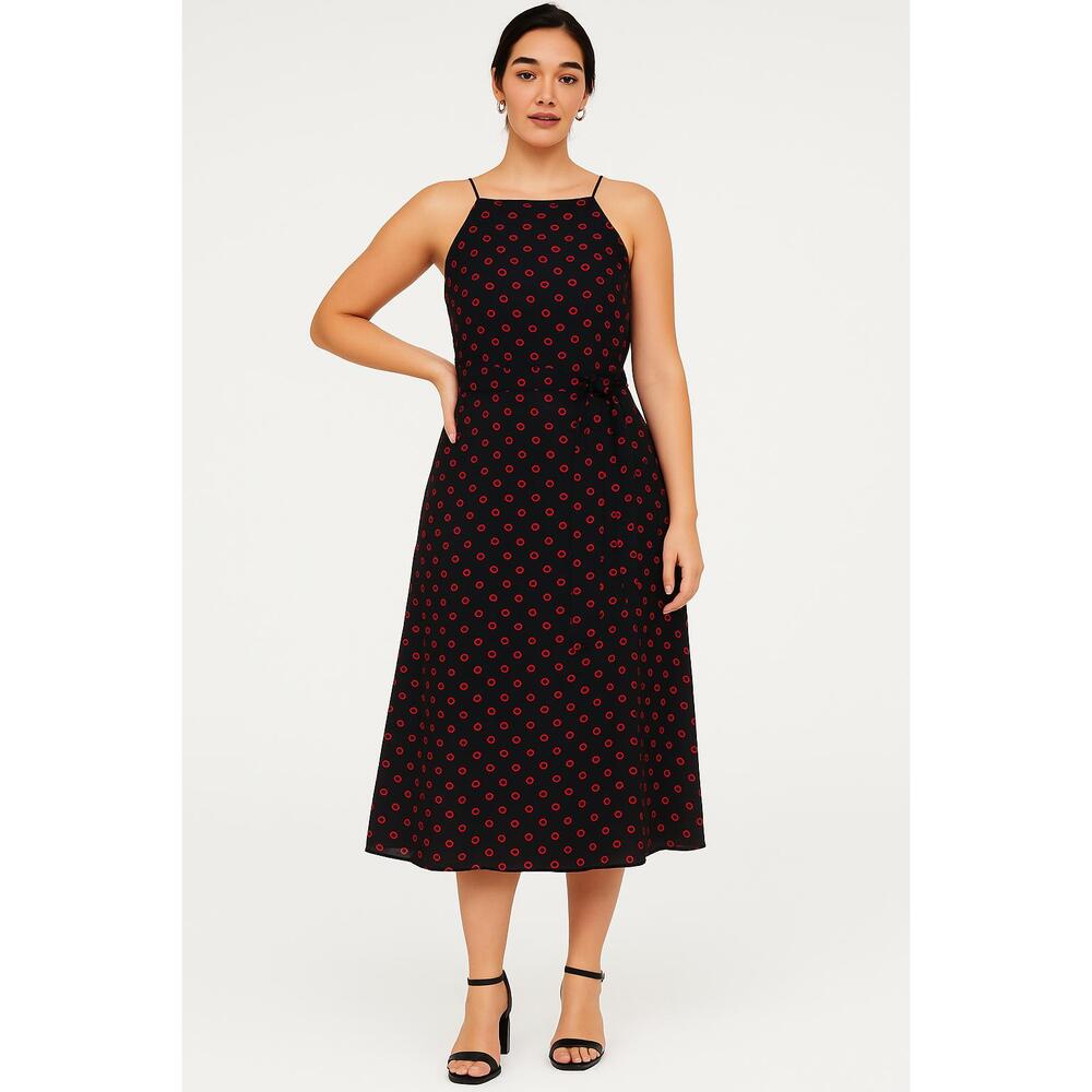 Women's Oasis midi dress with square neck lips print | Color: Black  | Size: 16‎